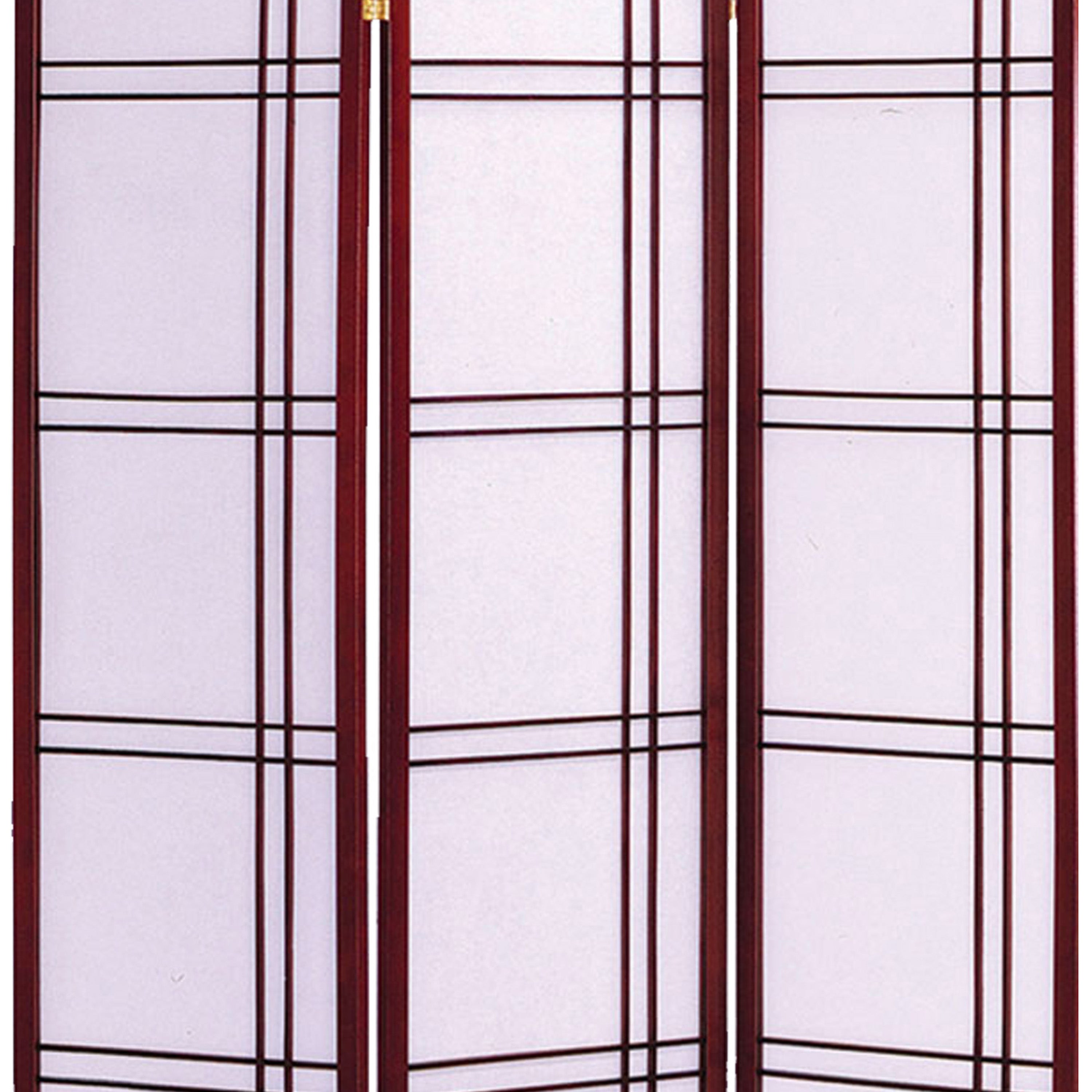 Wooden 3 Panel Room Divider with Checkered Shoji Inserts, White and Brown-zoom-3