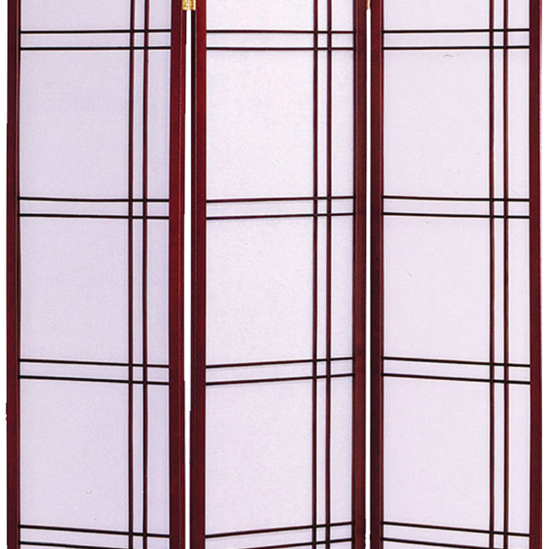 Wooden 3 Panel Room Divider with Checkered Shoji Inserts, White and Brown-zoom-