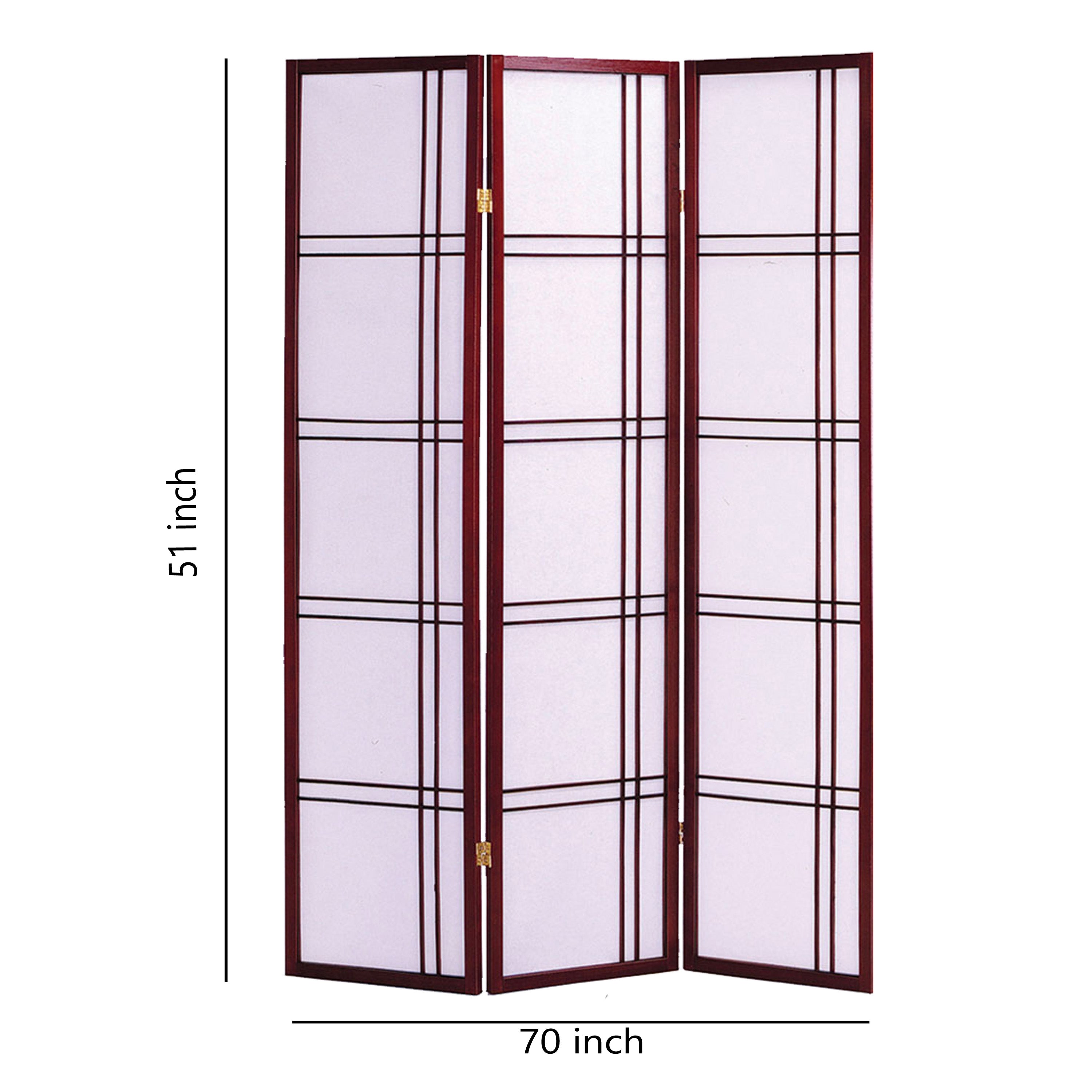 Wooden 3 Panel Room Divider with Checkered Shoji Inserts, White and Brown-zoom-5
