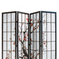 Tree and Flower Print 4 Panel Room Divider with Shoji Inserts, Red and Black