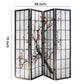 Tree and Flower Print 4 Panel Room Divider with Shoji Inserts, Red and Black