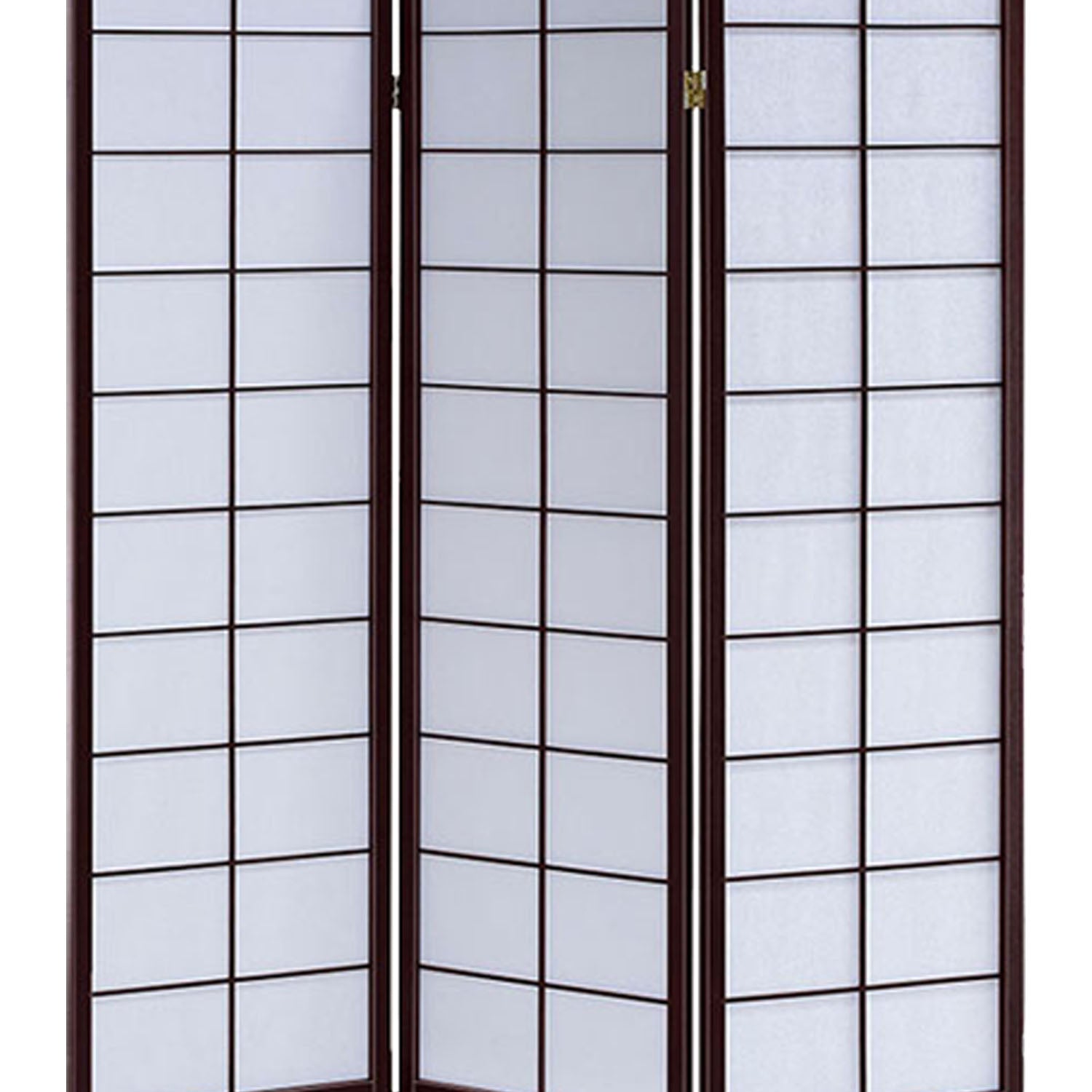 3 Panel Wooden Room Divider with Shoji Paper Inserts, White and Dark Brown-zoom-3
