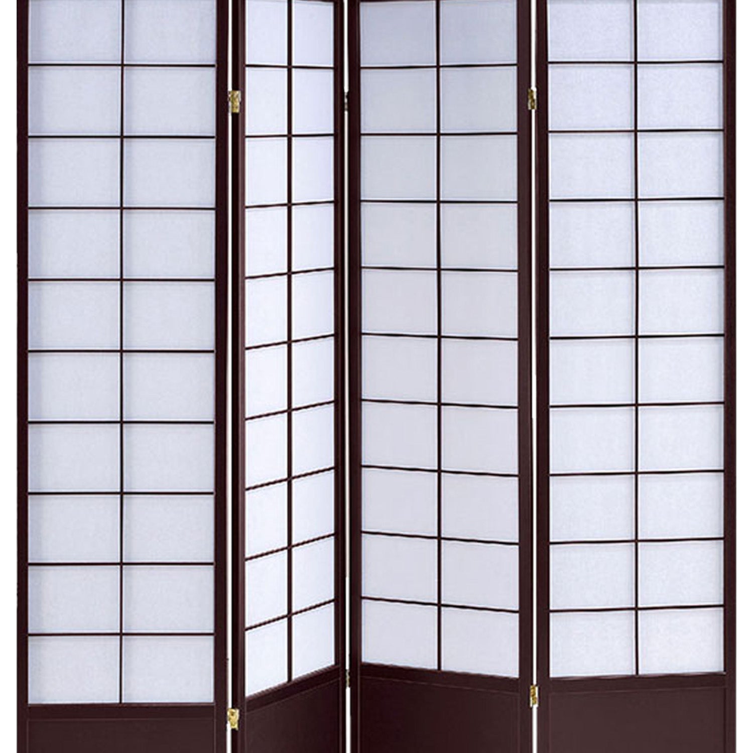 4 Panel Wooden Room Divider with Shoji Paper Inserts, White and Dark Brown-zoom-3