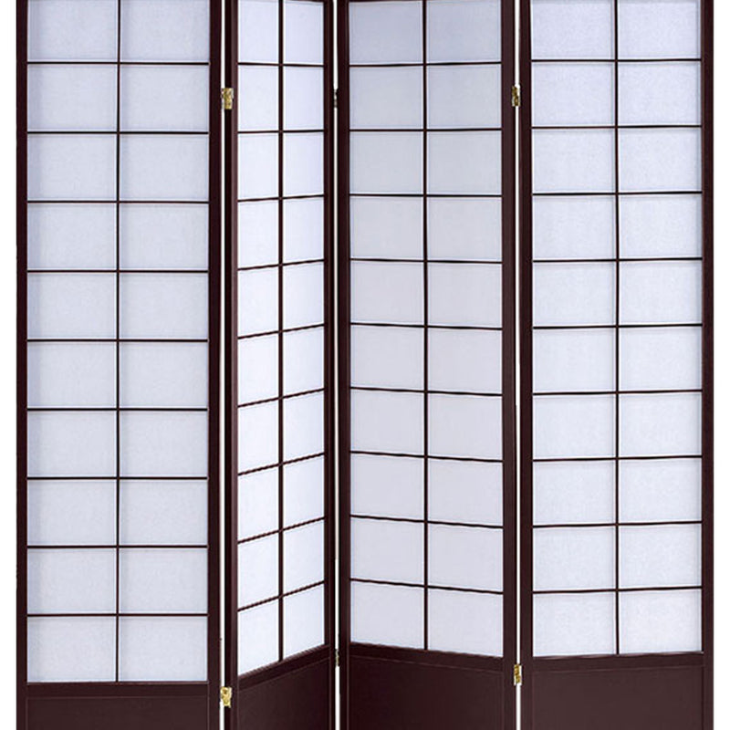 4 Panel Wooden Room Divider with Shoji Paper Inserts, White and Dark Brown-zoom-