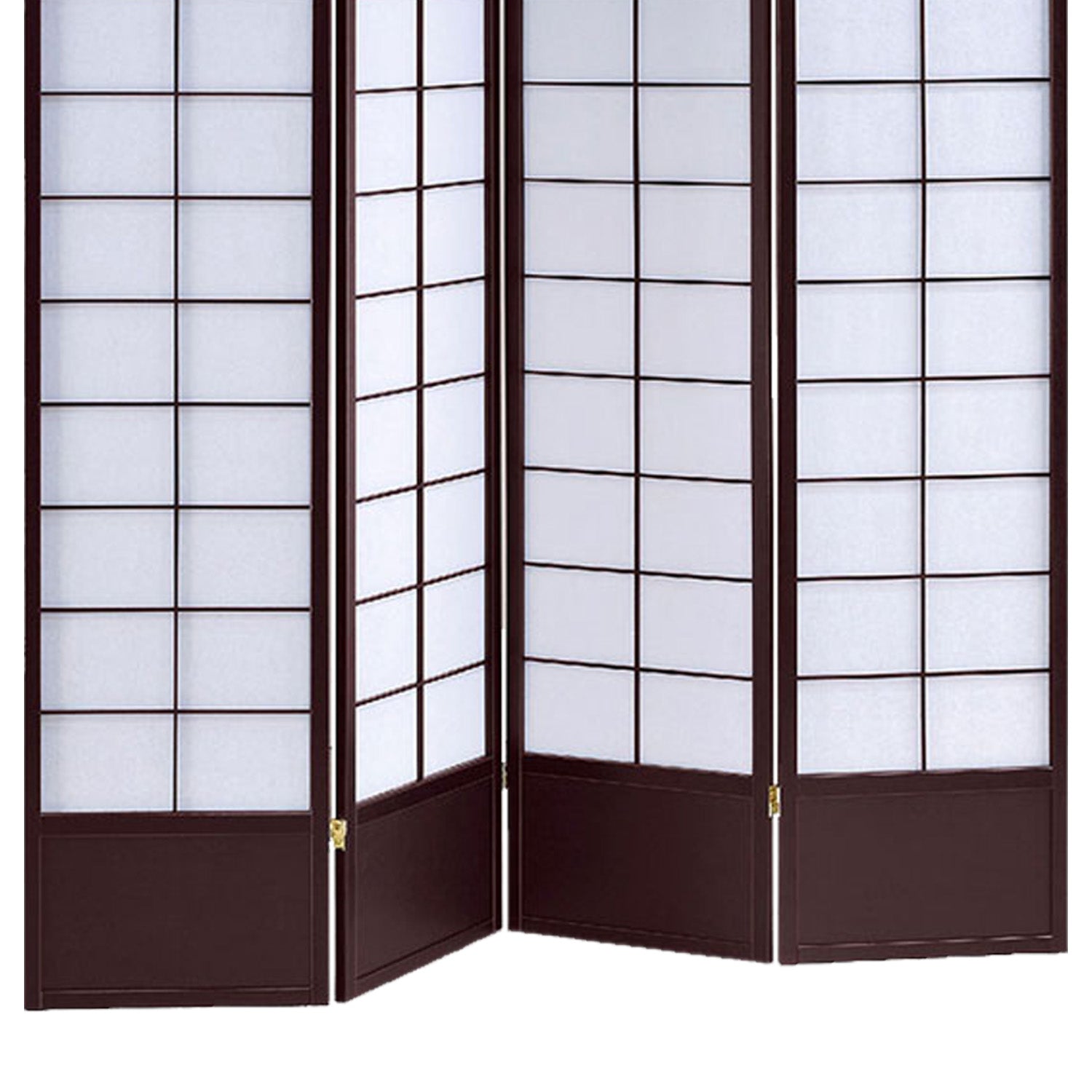 4 Panel Wooden Room Divider with Shoji Paper Inserts, White and Dark Brown-zoom-4