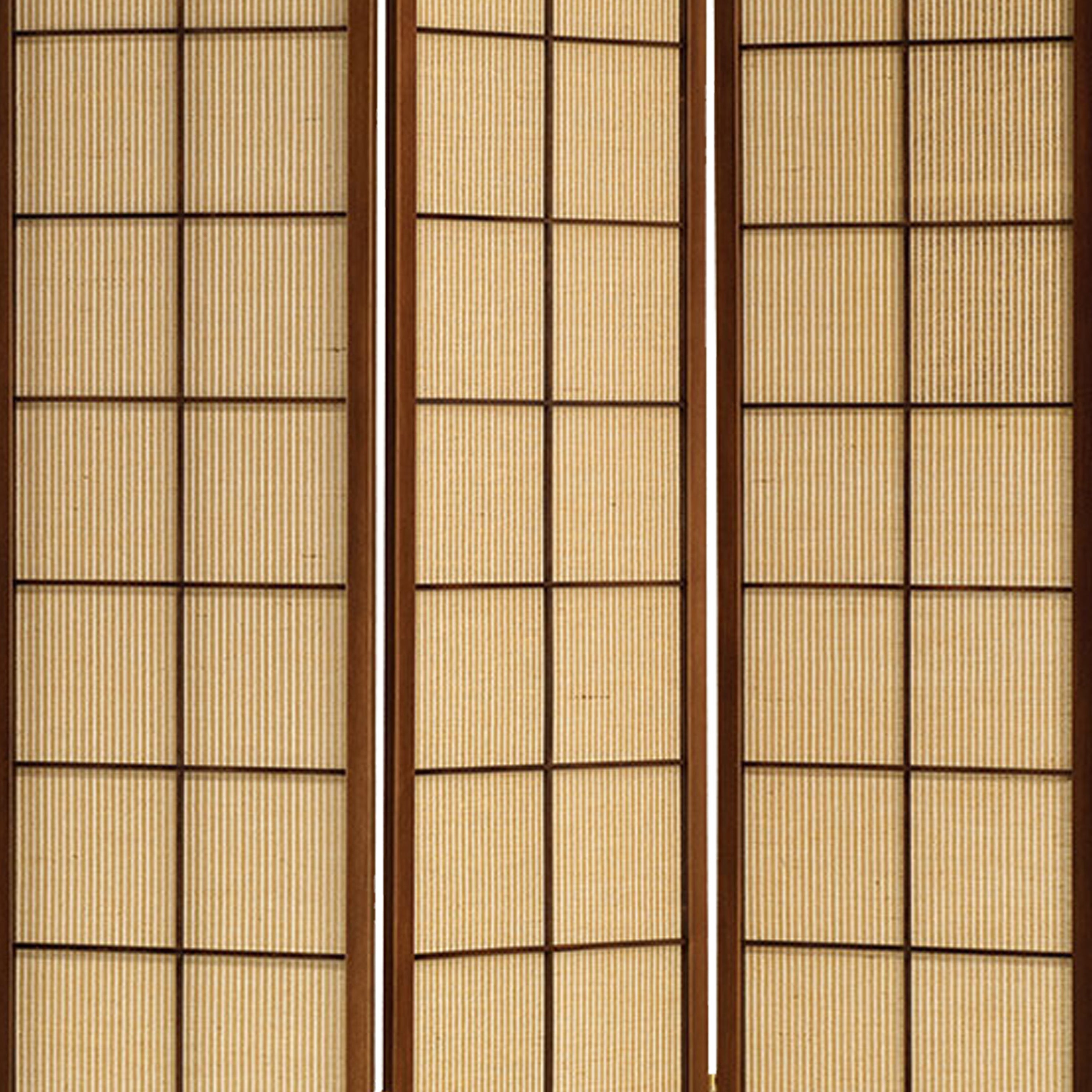3 Panel Wooden Room Divider with Jute Inlays, Brown and Beige-zoom-3