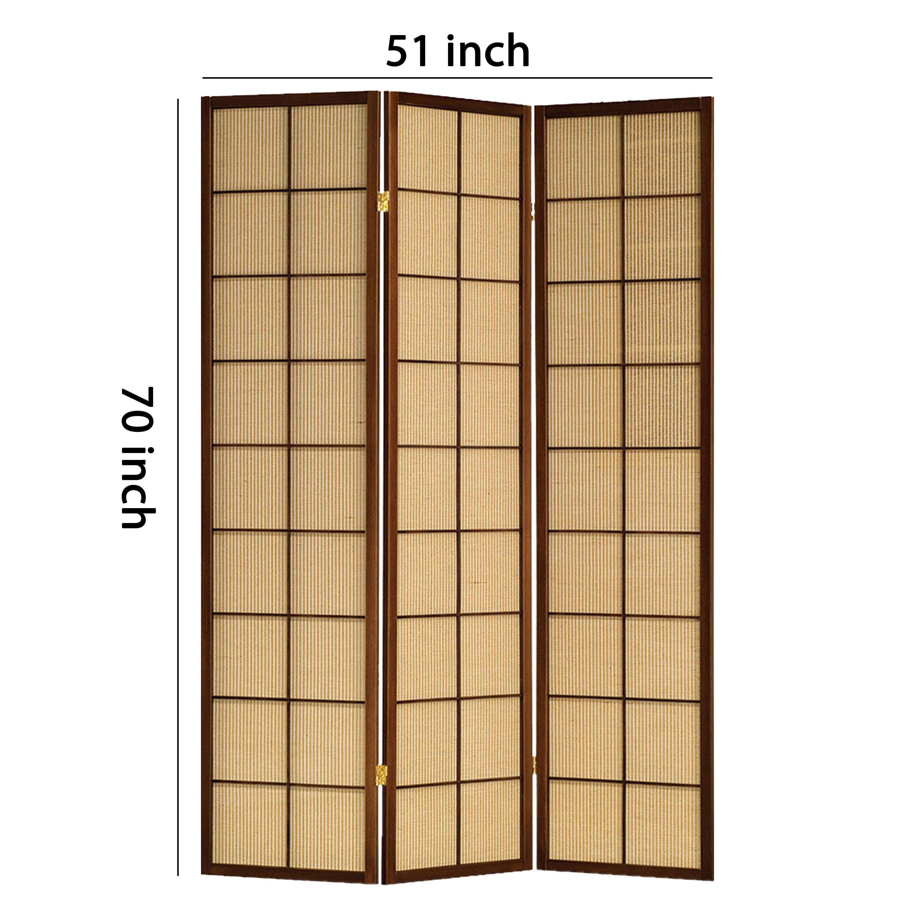 3 Panel Wooden Room Divider with Jute Inlays, Brown and Beige-zoom-5