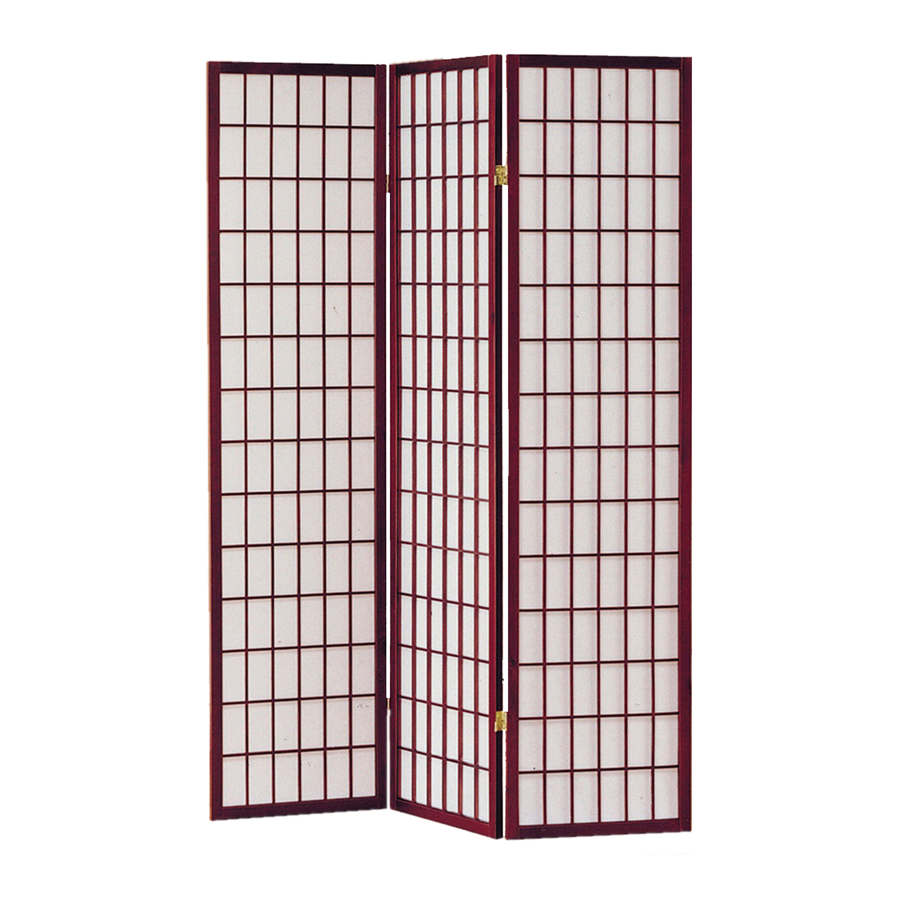 3 Panel Room Divider with Shoji Inserts, Cherry Brown and White-zoom-1