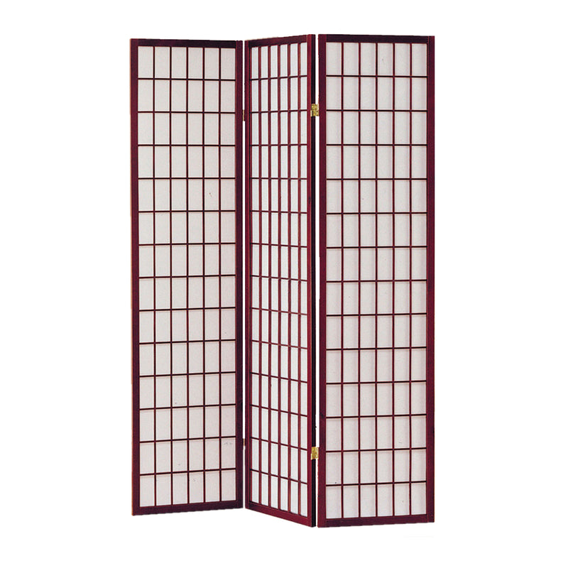 3 Panel Room Divider with Shoji Inserts, Cherry Brown and White-zoom-