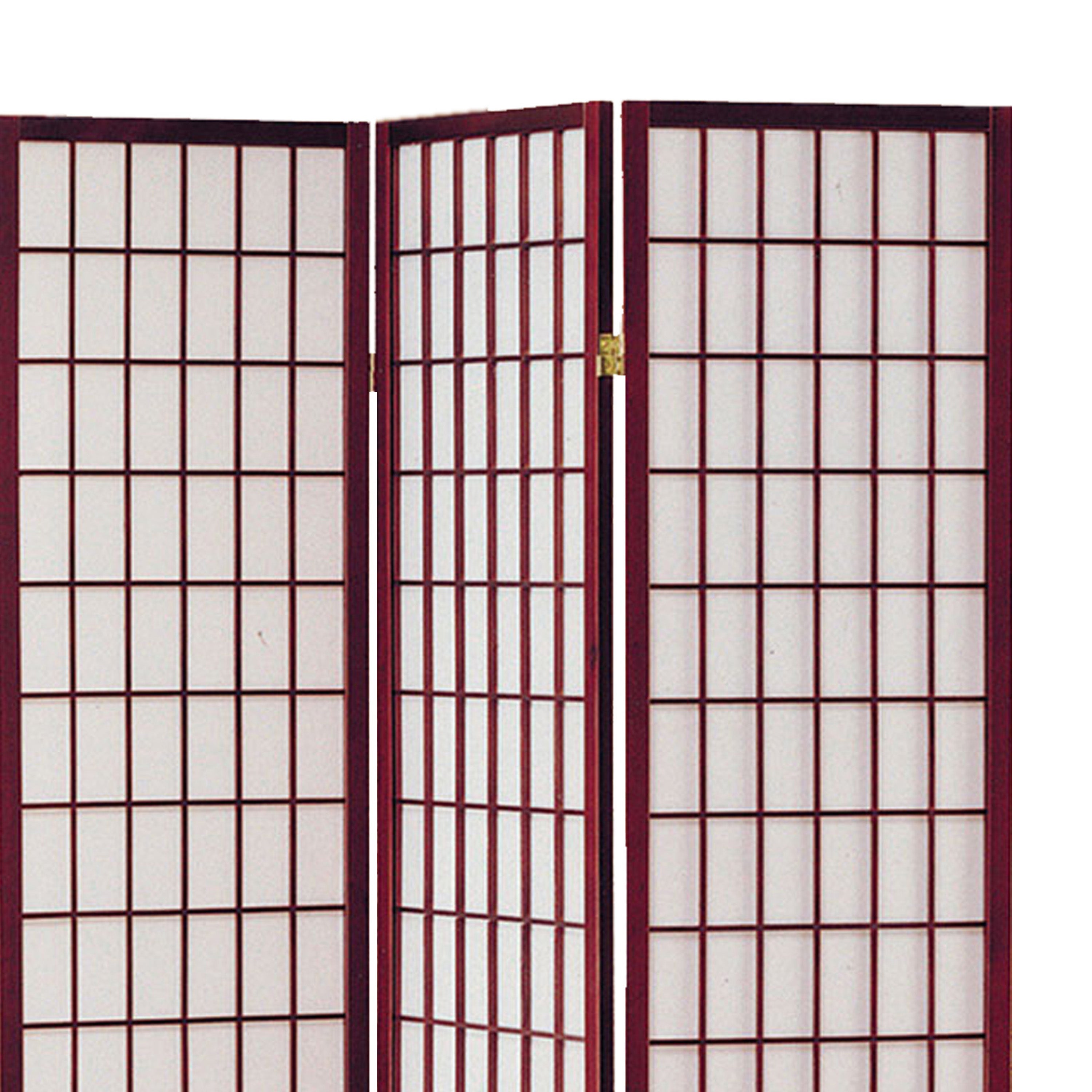 3 Panel Room Divider with Shoji Inserts, Cherry Brown and White