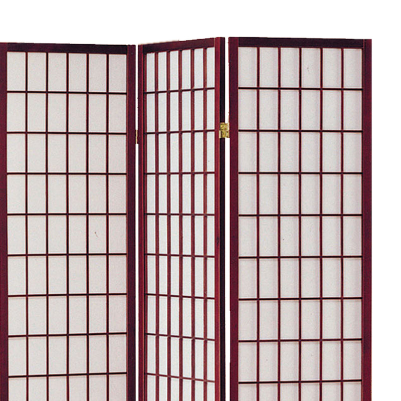 3 Panel Room Divider with Shoji Inserts, Cherry Brown and White-zoom-