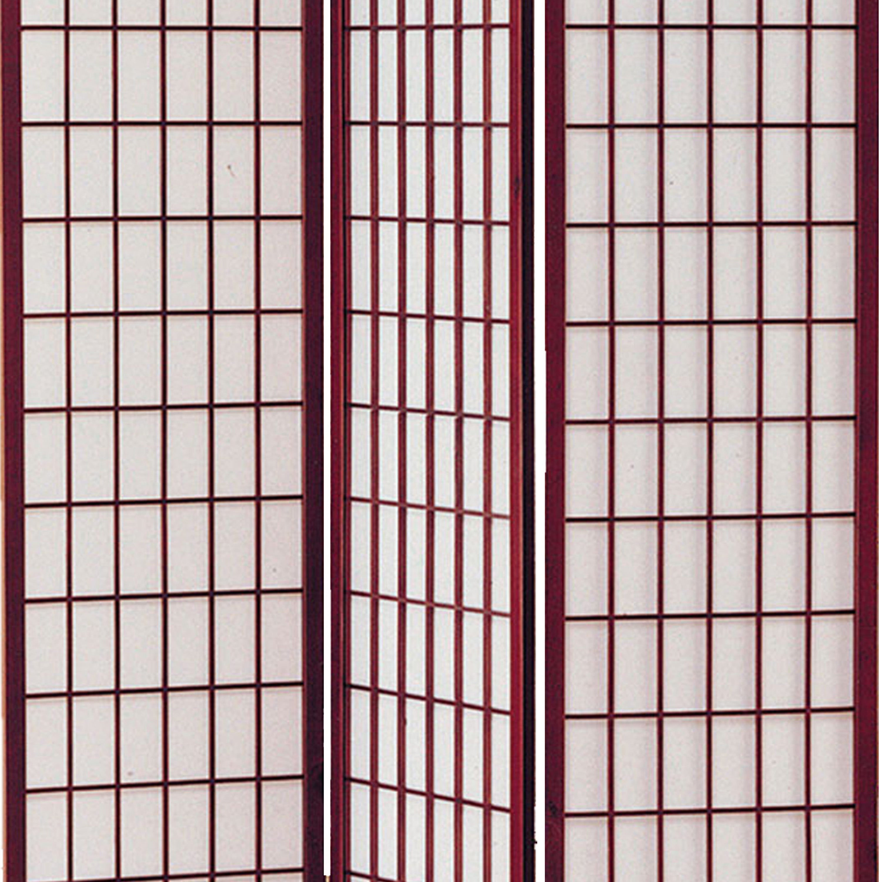 3 Panel Room Divider with Shoji Inserts, Cherry Brown and White-zoom-3