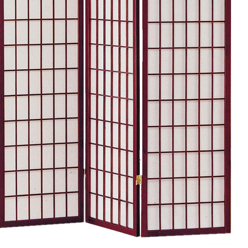 3 Panel Room Divider with Shoji Inserts, Cherry Brown and White-zoom-