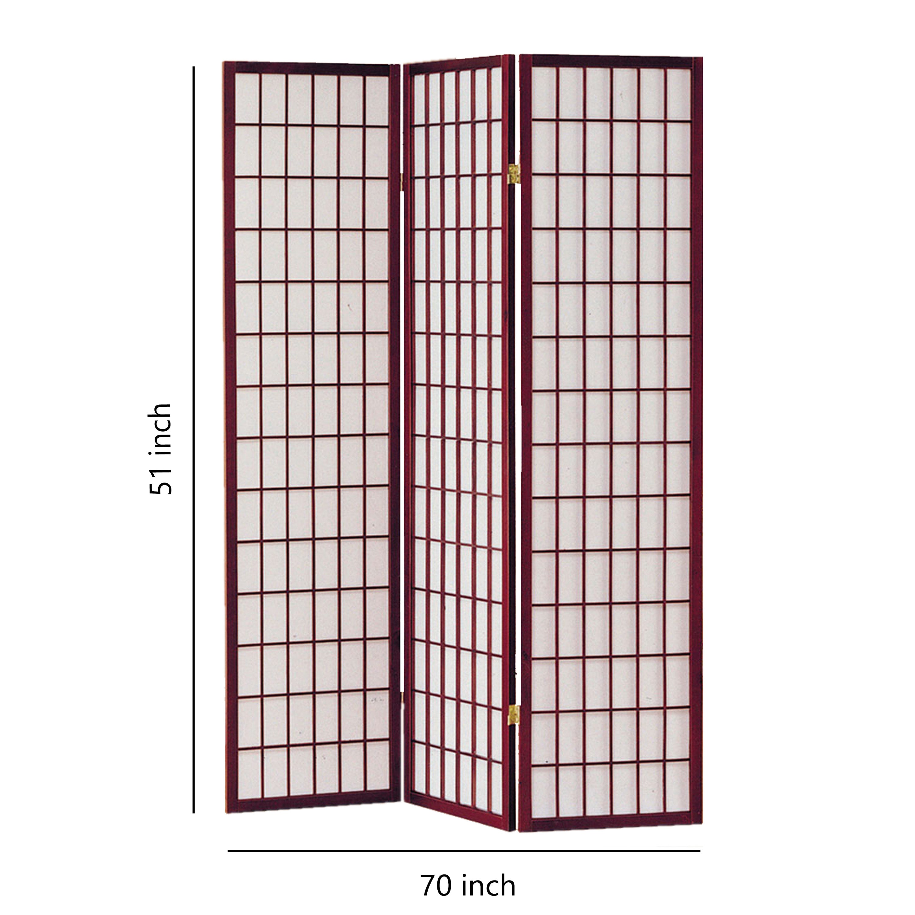 3 Panel Room Divider with Shoji Inserts, Cherry Brown and White-zoom-5