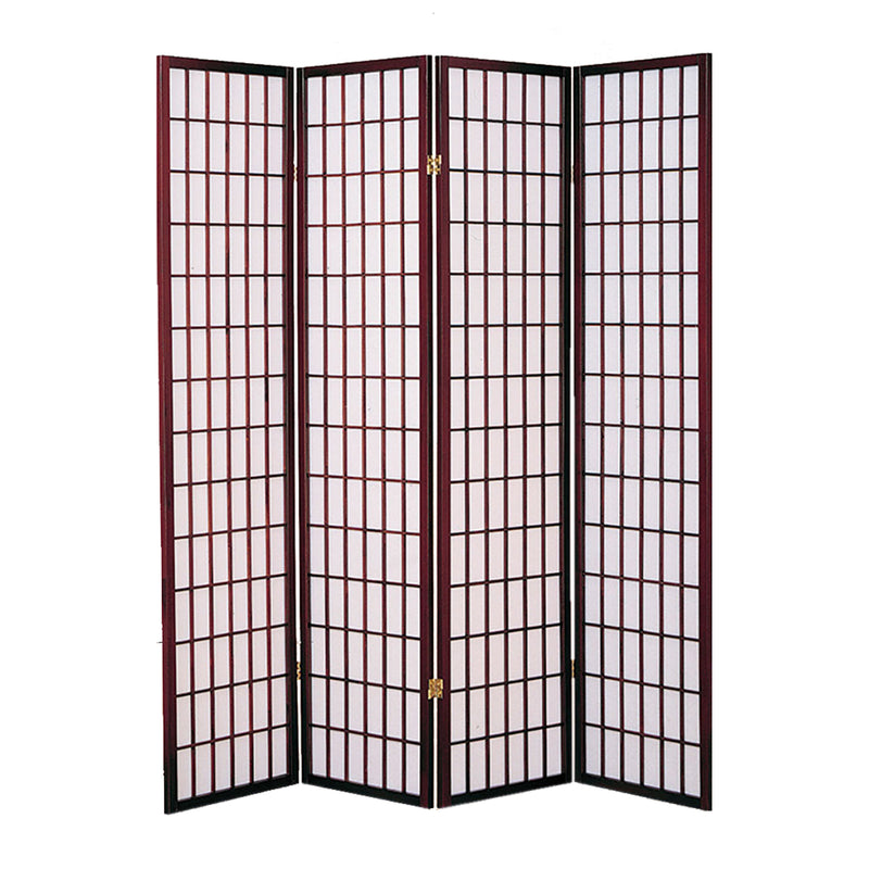 4 Panel Room Divider with Shoji Inserts, Cherry Brown and White-zoom-