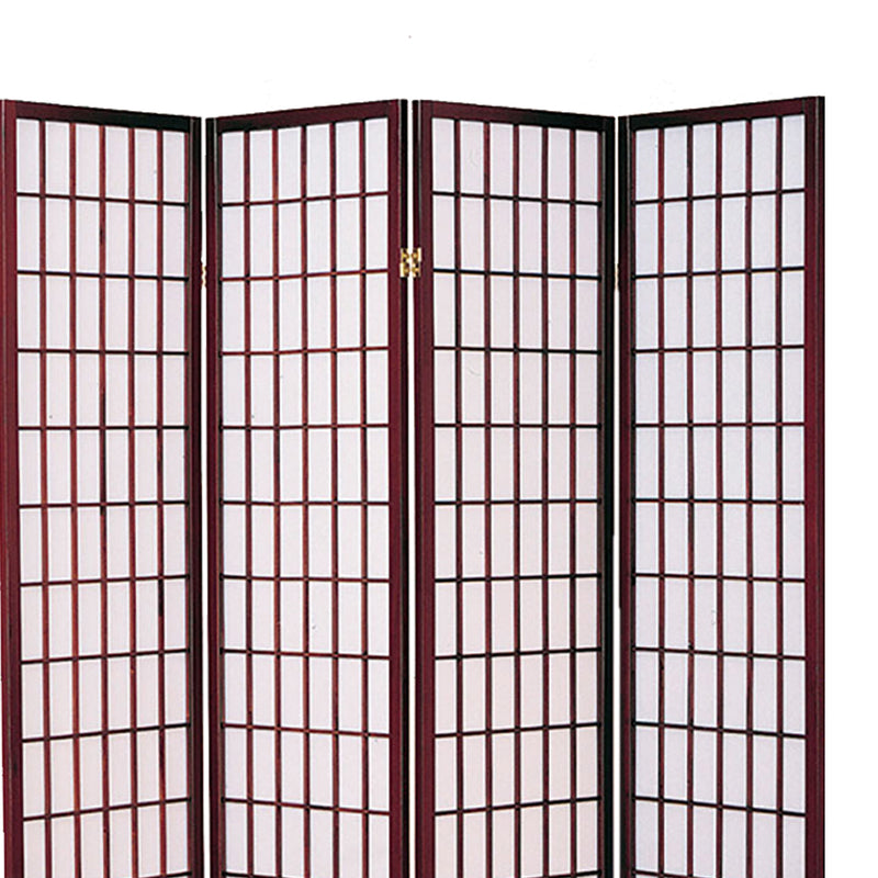 4 Panel Room Divider with Shoji Inserts, Cherry Brown and White-zoom-