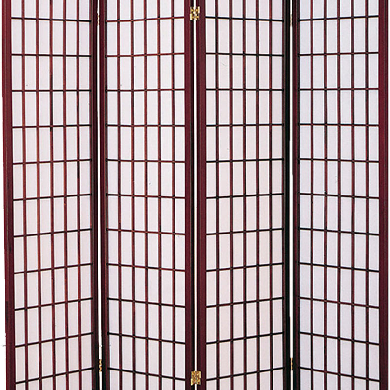 4 Panel Room Divider with Shoji Inserts, Cherry Brown and White-zoom-