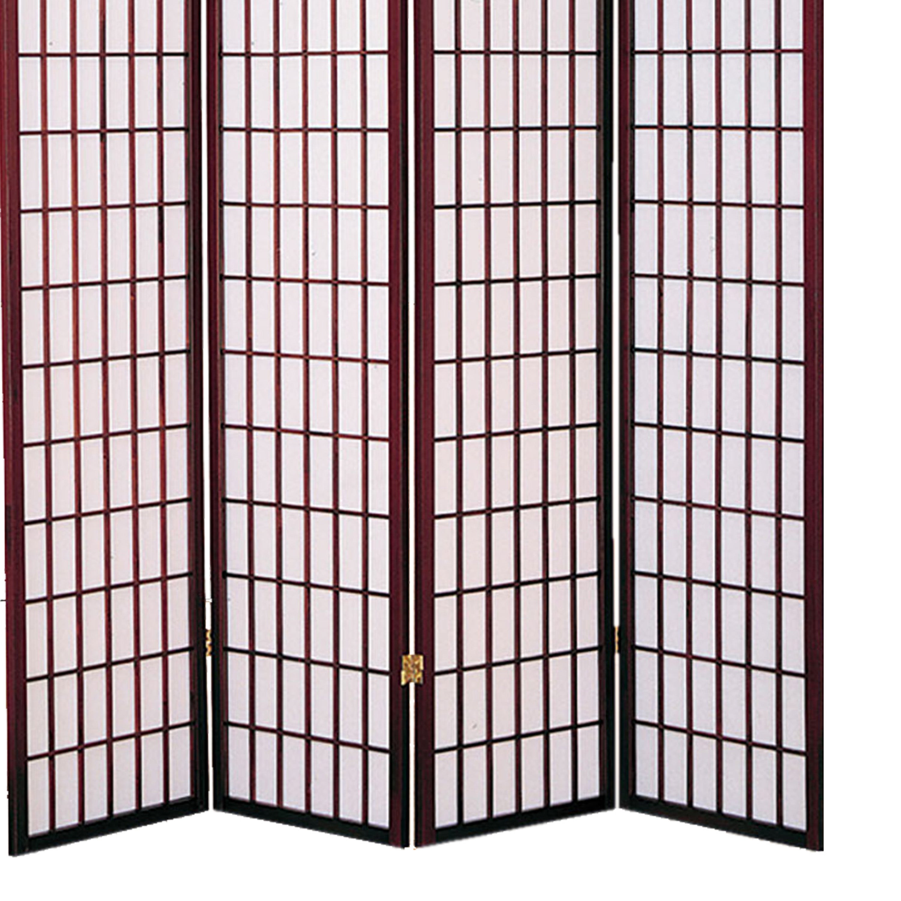 4 Panel Room Divider with Shoji Inserts, Cherry Brown and White-zoom-4