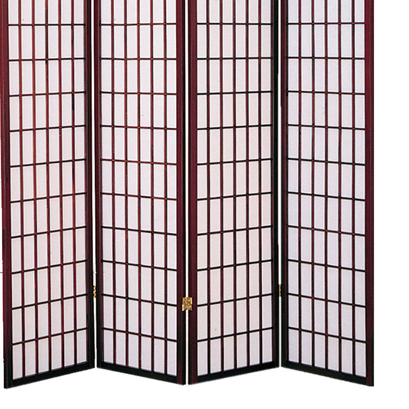 4 Panel Room Divider with Shoji Inserts, Cherry Brown and White-zoom-