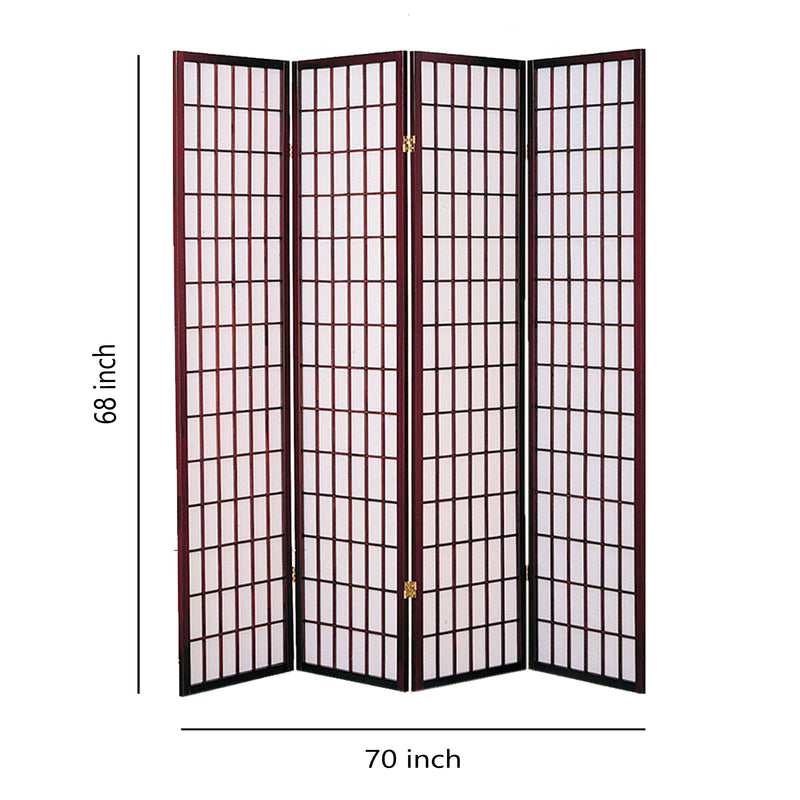 4 Panel Room Divider with Shoji Inserts, Cherry Brown and White-zoom-