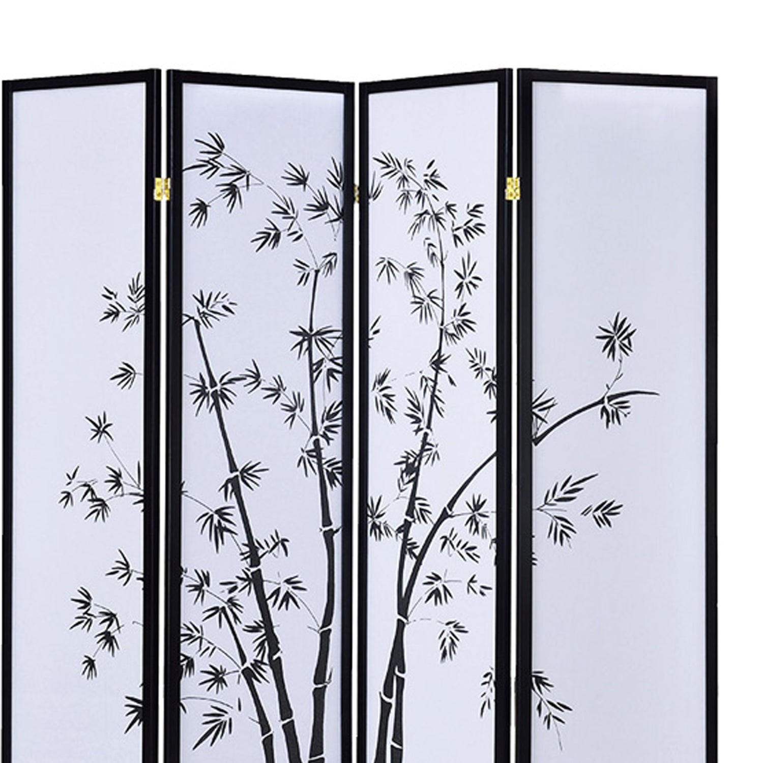 Bamboo Print 4 Panel Wooden Room Divider, Black and White-zoom-2