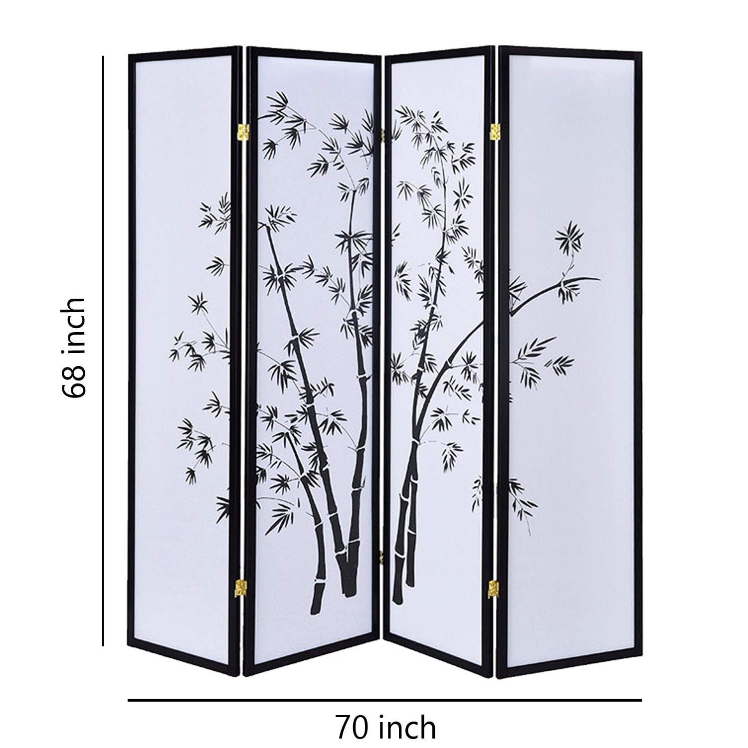 Bamboo Print 4 Panel Wooden Room Divider, Black and White-zoom-5