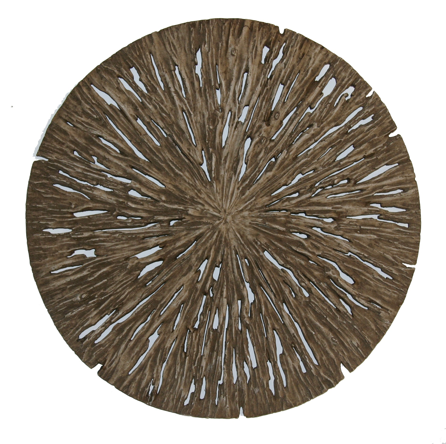 Round Shape Rotten Wood Sandstone Wall Decor With Cut Out Large Oak Brown