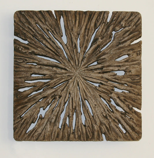 Square Rotten Wood Sandstone Wall Decor With Cut Outs Small Oak Brown