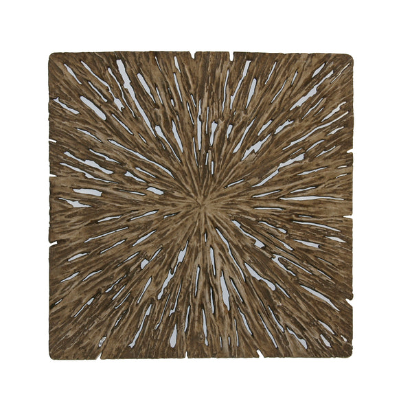 Square Rotten Wood Sandstone Wall Decor With Cut Out Large Oak Brown