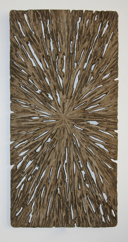 Rectangle Rotten Wood Sandstone Wall Decor With Cut Out Medium Oak Brown