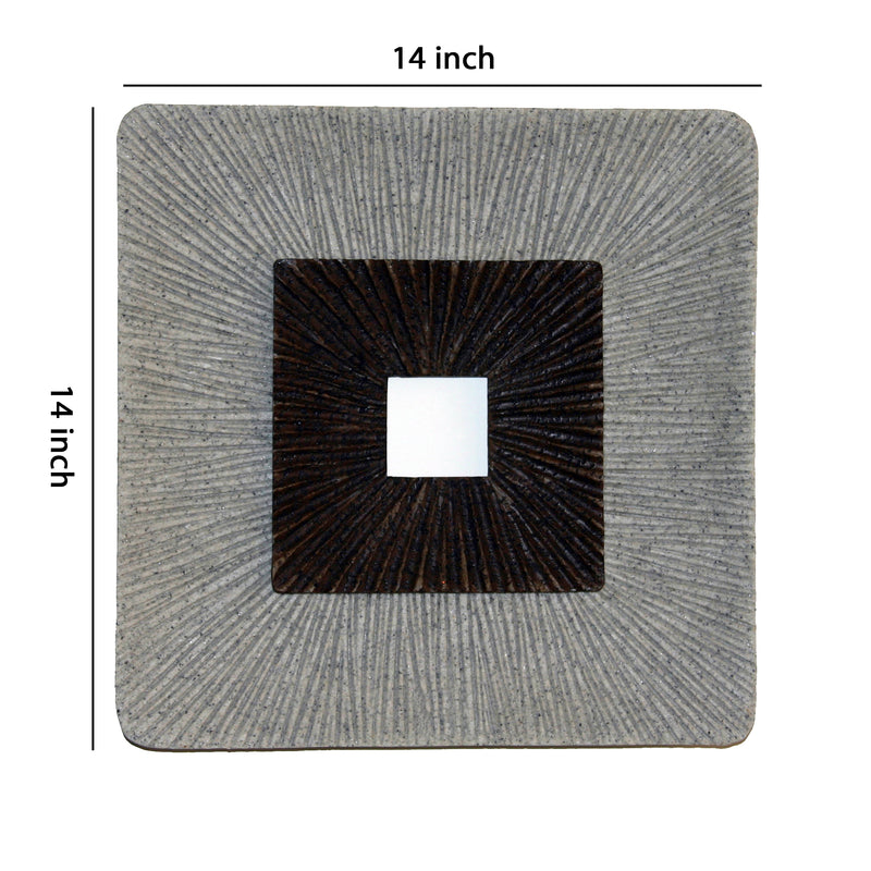 Square Shaped Wall Decor With Ribbed Details Small Brown And Gray-zoom-