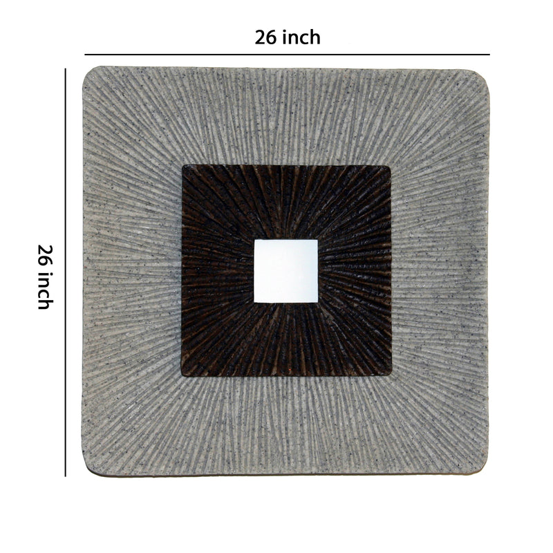 Square Shaped Wall Decor With Ribbed Details Large Brown And Gray-zoom-
