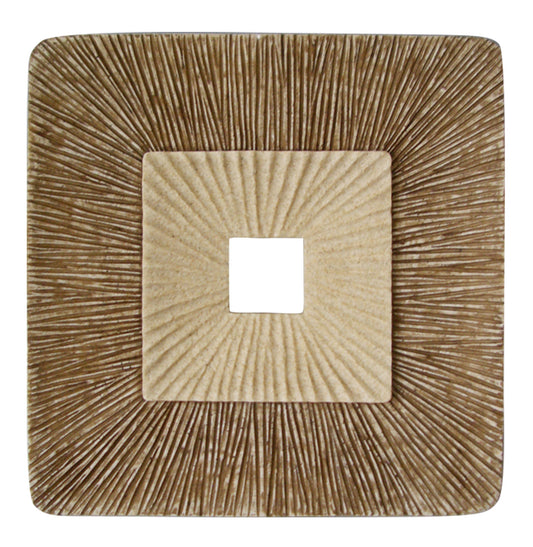 Square Sandstone Wall Decor With Ribbed Details Medium Brown And Beige