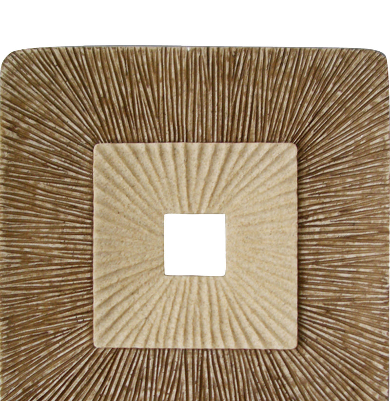 Square Sandstone Wall Decor With Ribbed Details Large Brown And Beige-zoom-
