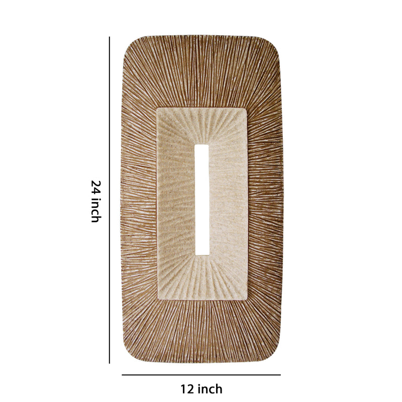 Rectangular Sandstone Wall Decor With Ribbed Details Small Brown And Beige-zoom-