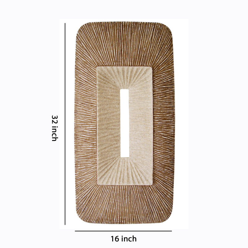 Rectangular Sandstone Wall Decor With Ribbed Details Large Brown And Beige-zoom-