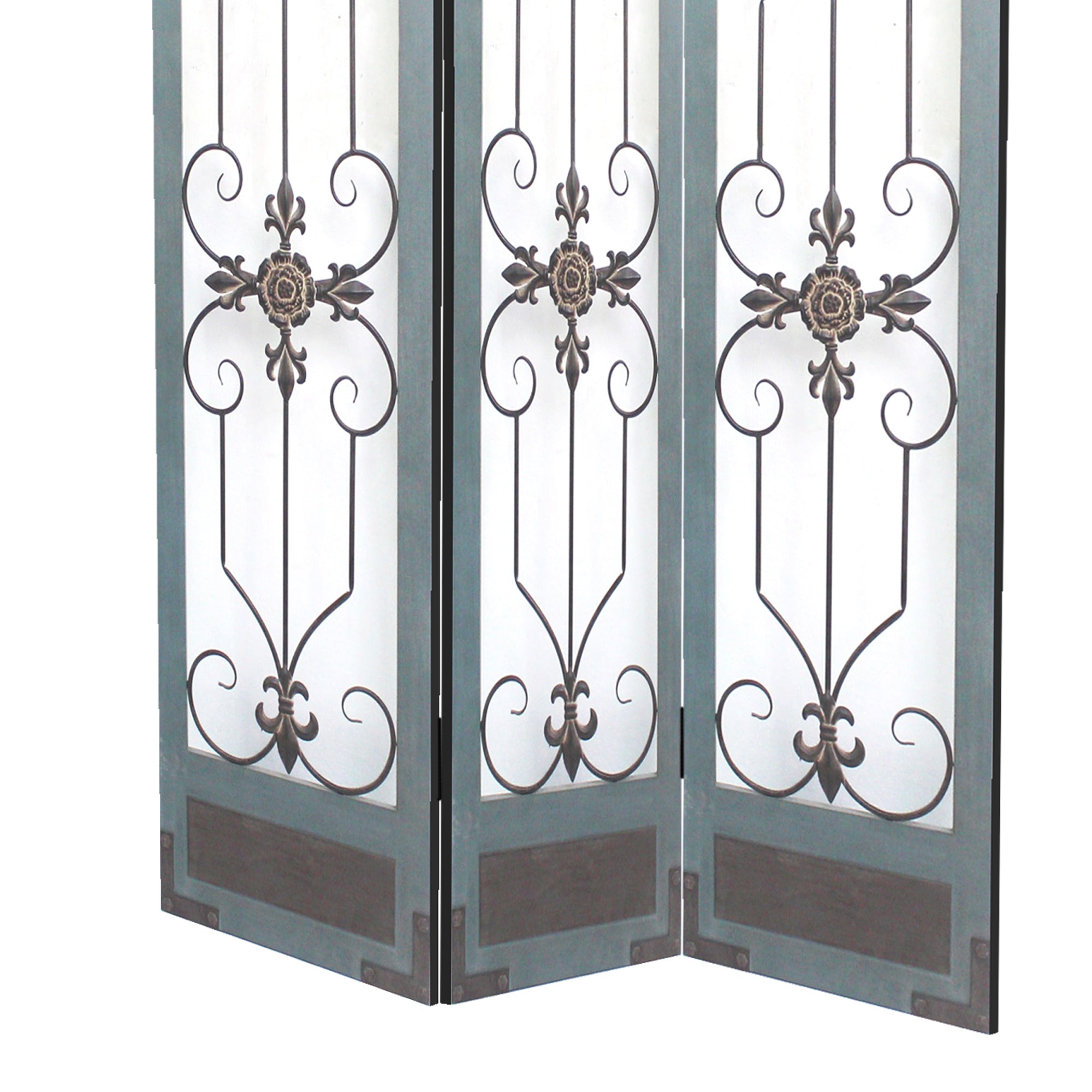 72 Inch 3 Panel Metal Room Divider, Motif Panels, Gray-zoom-4