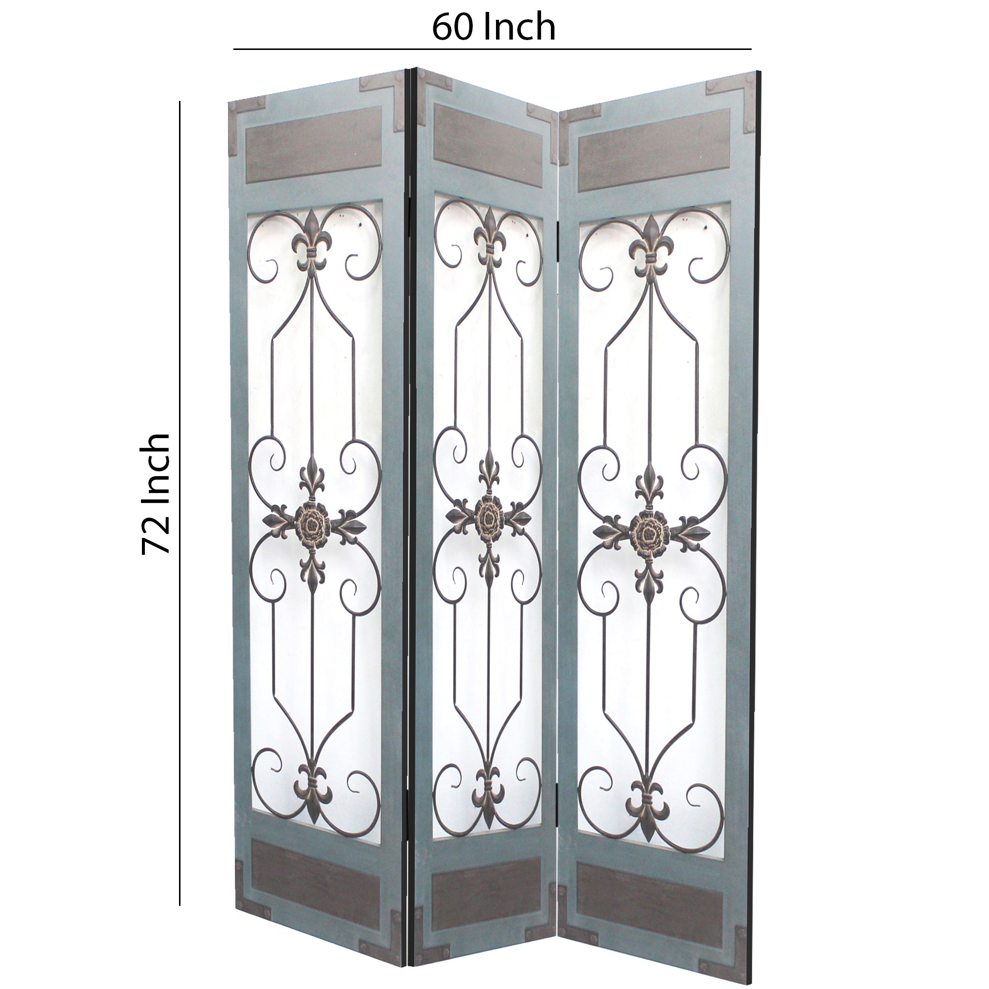 72 Inch 3 Panel Metal Room Divider, Motif Panels, Gray-zoom-5