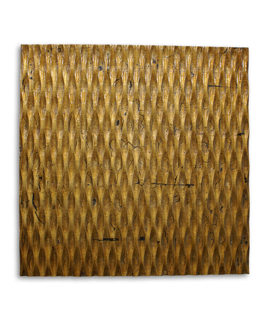 Modern Style Wooden Wall Decor With Patterned Carving Small Gold
