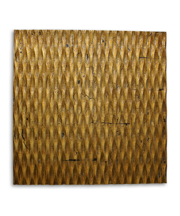 Modern Style Wooden Wall Decor With Patterned Carving Small Gold