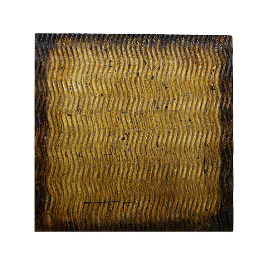 24 X 24 Inch Square Wood Wall Decor Textured Carving Gold Brown
