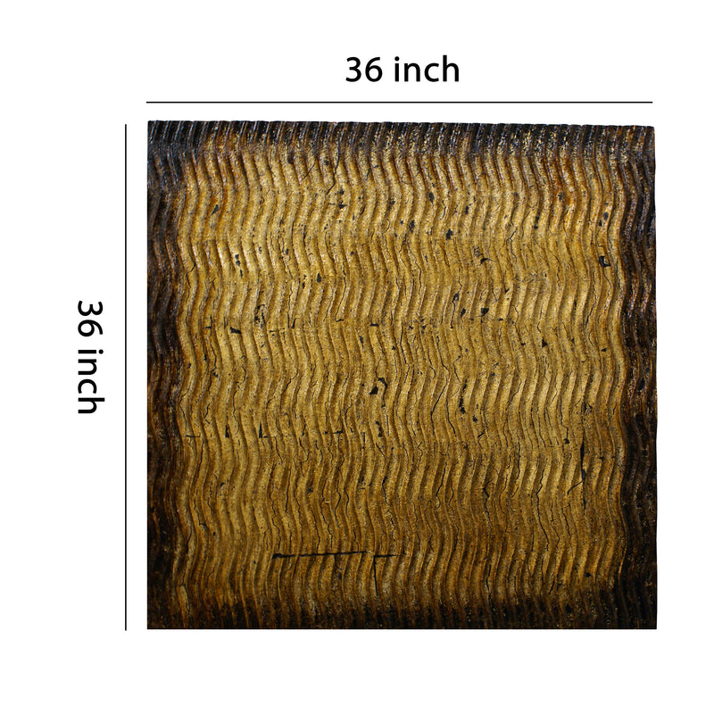 Modern Style Wood Wall Decor With Patterned Carving Large Gold & Brown-zoom-