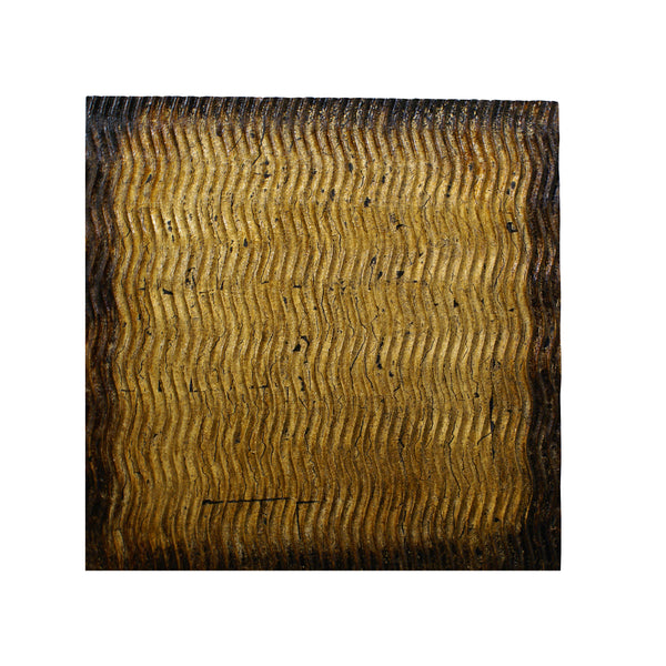 Modern Style Wood Wall Decor With Patterned Carving Large Gold & Brown