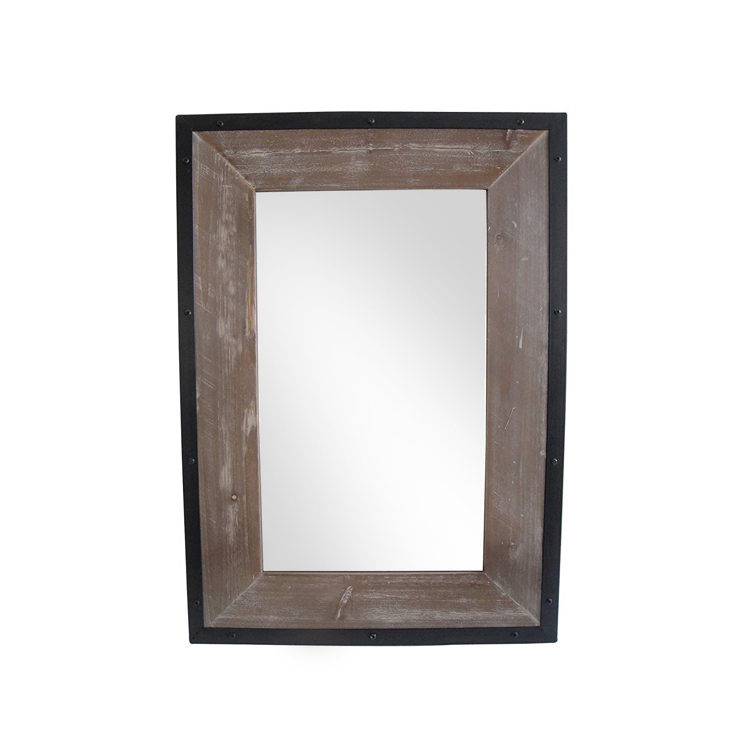 Transitional Mirror With Wooden Framing And Metal Outline Black & Brown-zoom-1