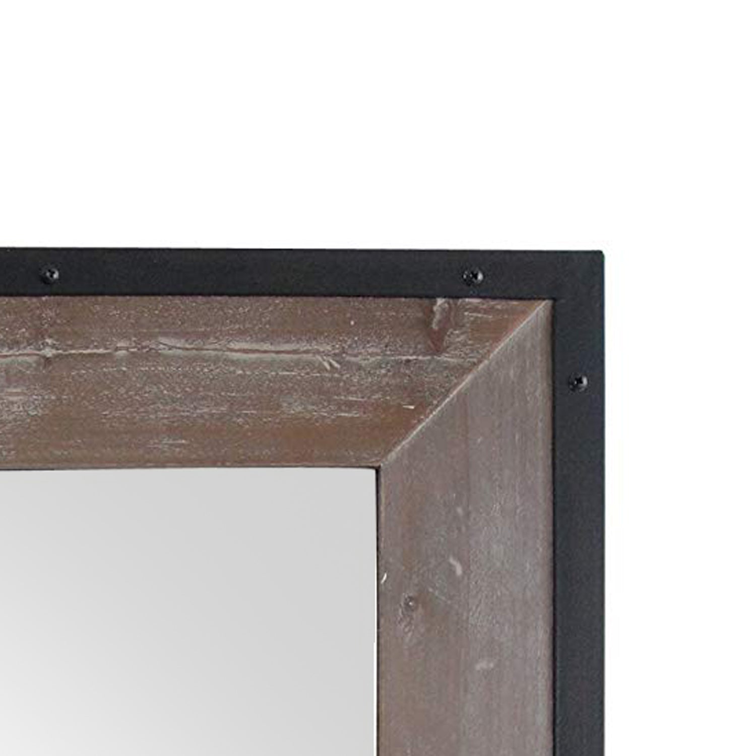 Transitional Mirror With Wooden Framing And Metal Outline Black & Brown