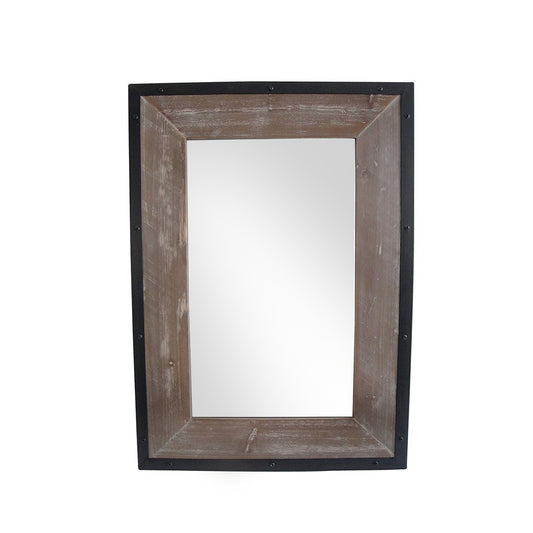 Transitional Mirror With Wooden Framing And Metal Outline Black & Brown