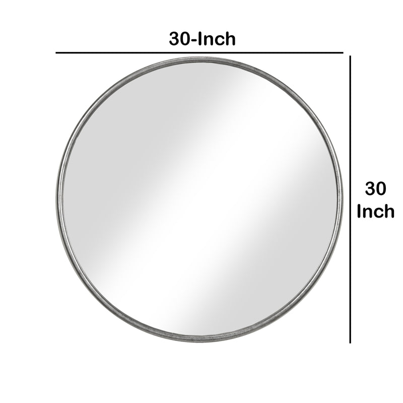 Contemporary Style Round Metal Framed Wall Mirror Small Antique Silver-zoom-
