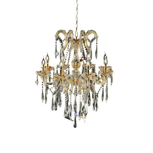 Modern Style Ceiling Lamp with Hanging Crystals Gold