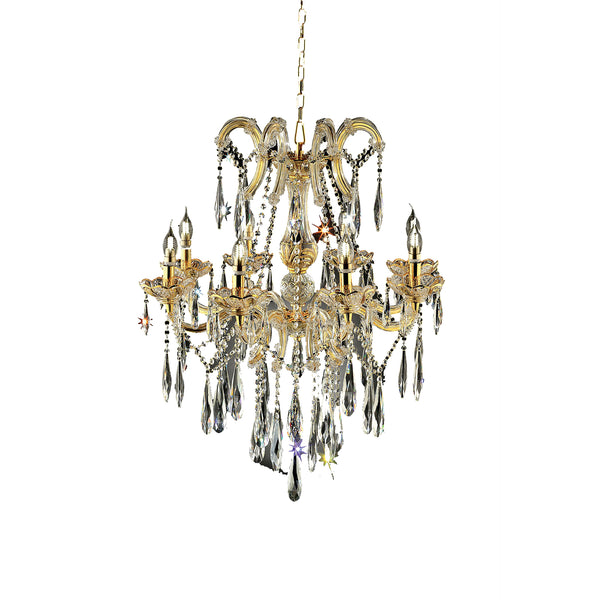 Modern Style Ceiling Lamp with Hanging Crystals Gold