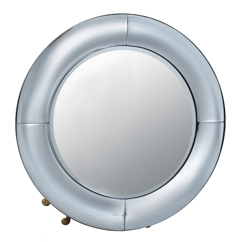 Modern Styled Round Mirror With Lustrous Wooden Frame Silver-zoom-